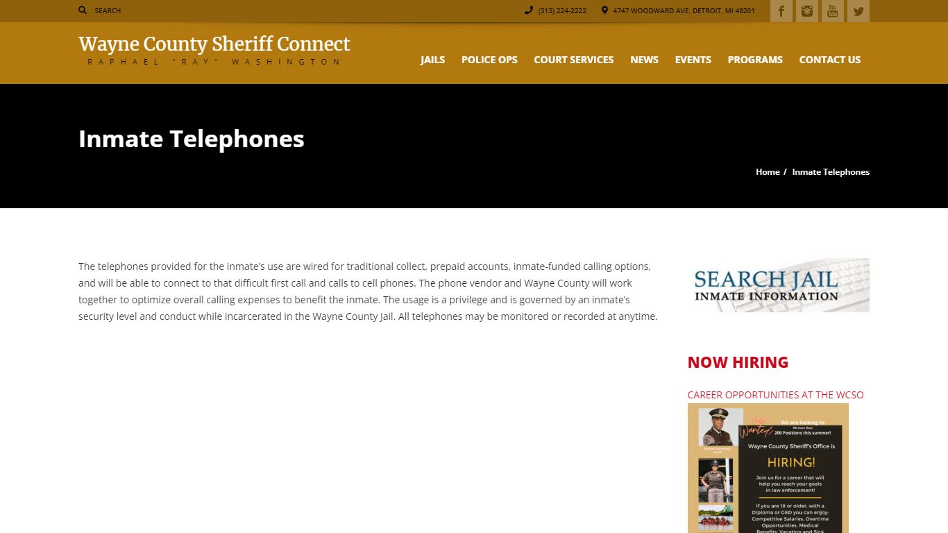 Inmate Telephones | Sheriff Connect – Wayne County Michigan