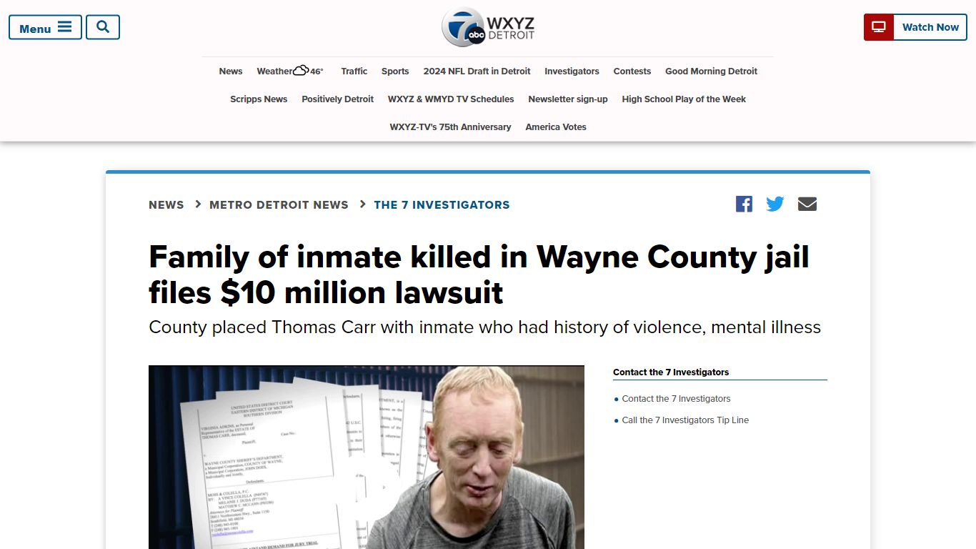 Family of inmate killed in Wayne County jail files $10 million lawsuit